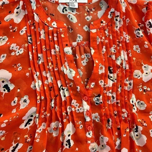 Orange floral print tunic top. Lightweight sz M - Picture 2 of 8